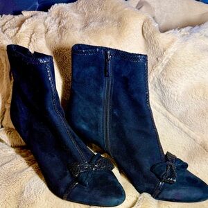 Karl Lagerfeld Suede Black Ankle Booties with Bow Detail